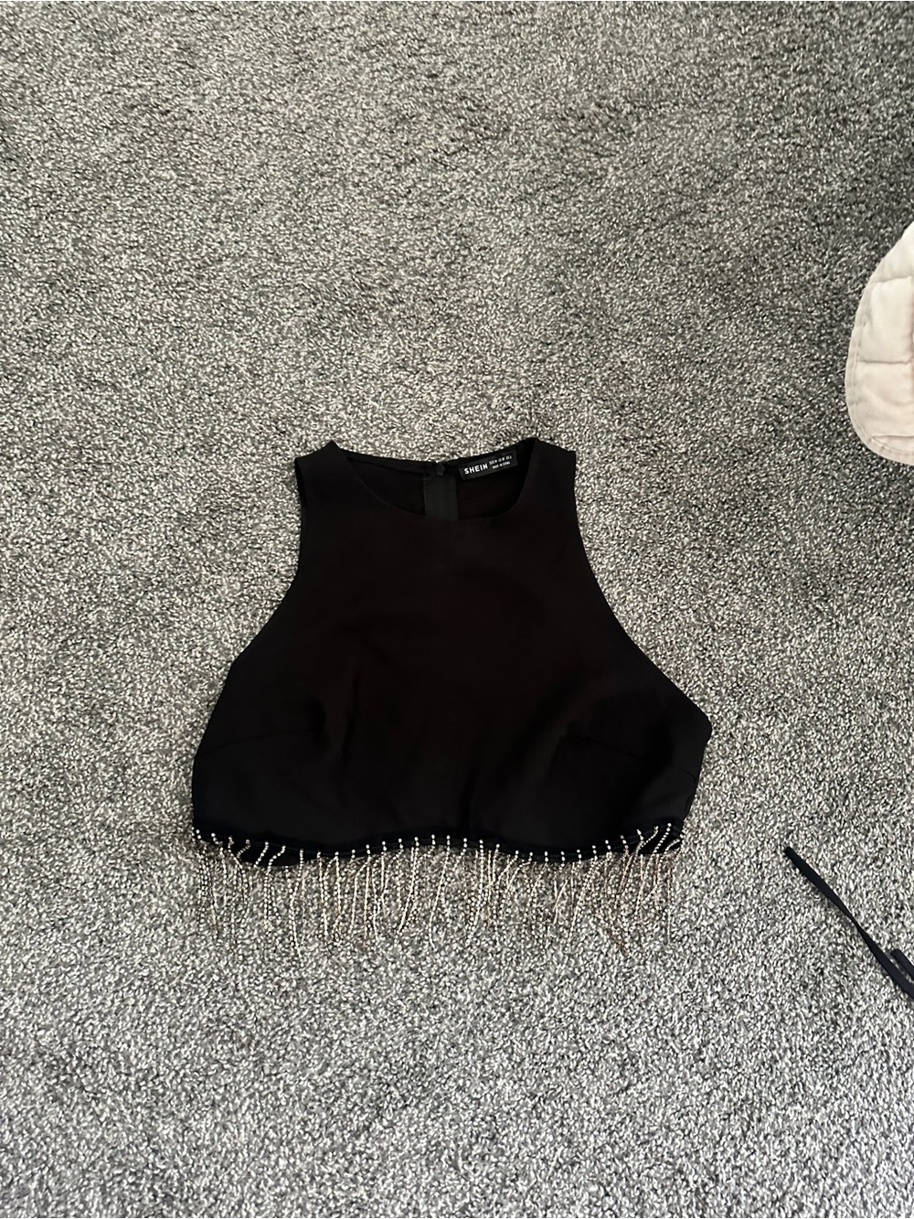 SHEIN Black Crystal Fringe Crop Top